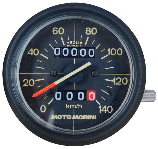 Geschwindigkeitsmesser/Kilometerzähler. Morini Kanguro Motorrad.